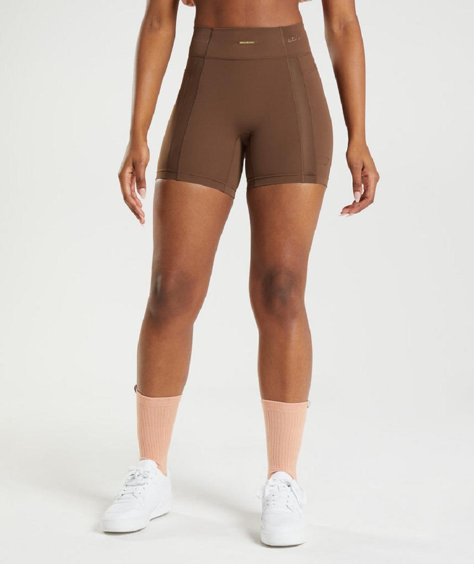 Szorty Damskie Gymshark Whitney Mesh Brązowe | PL 2407RVD